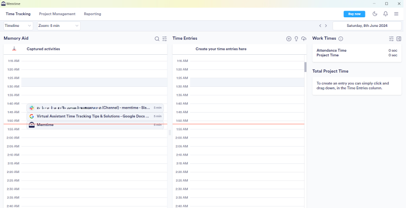 Memtime capturing activities