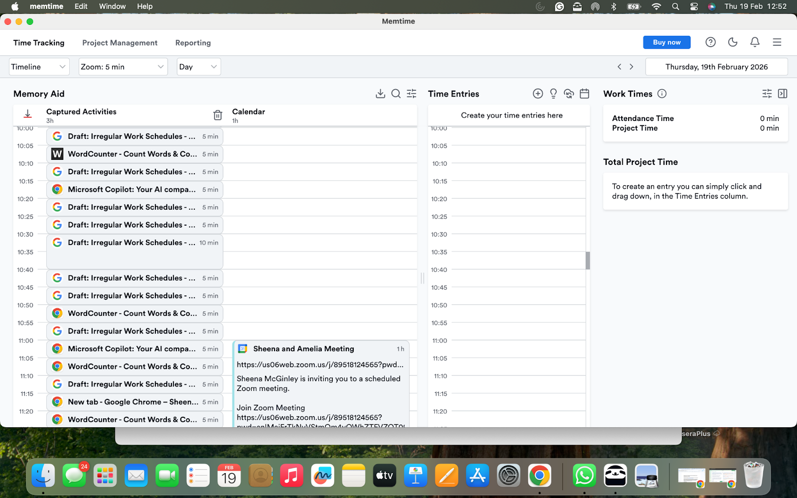 Automatic time tracking with Memtime