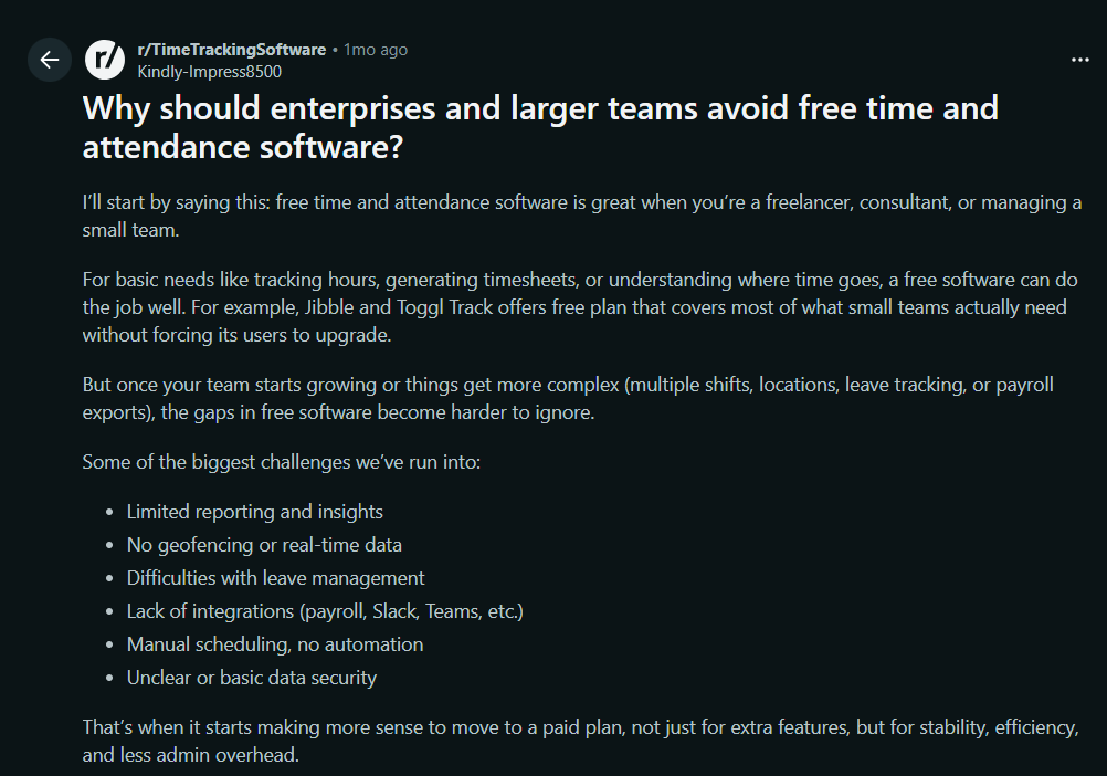 A Reddit thread in r/TimeTrackingSoftware