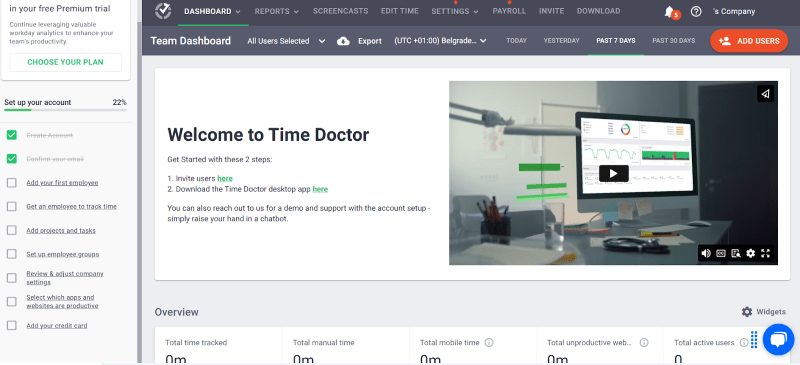 TimeDoctor interface