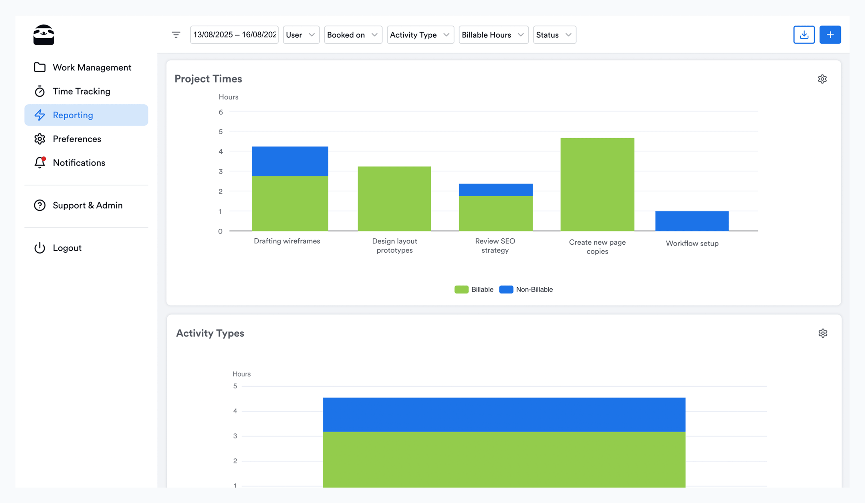 Reporting in Memtime projects