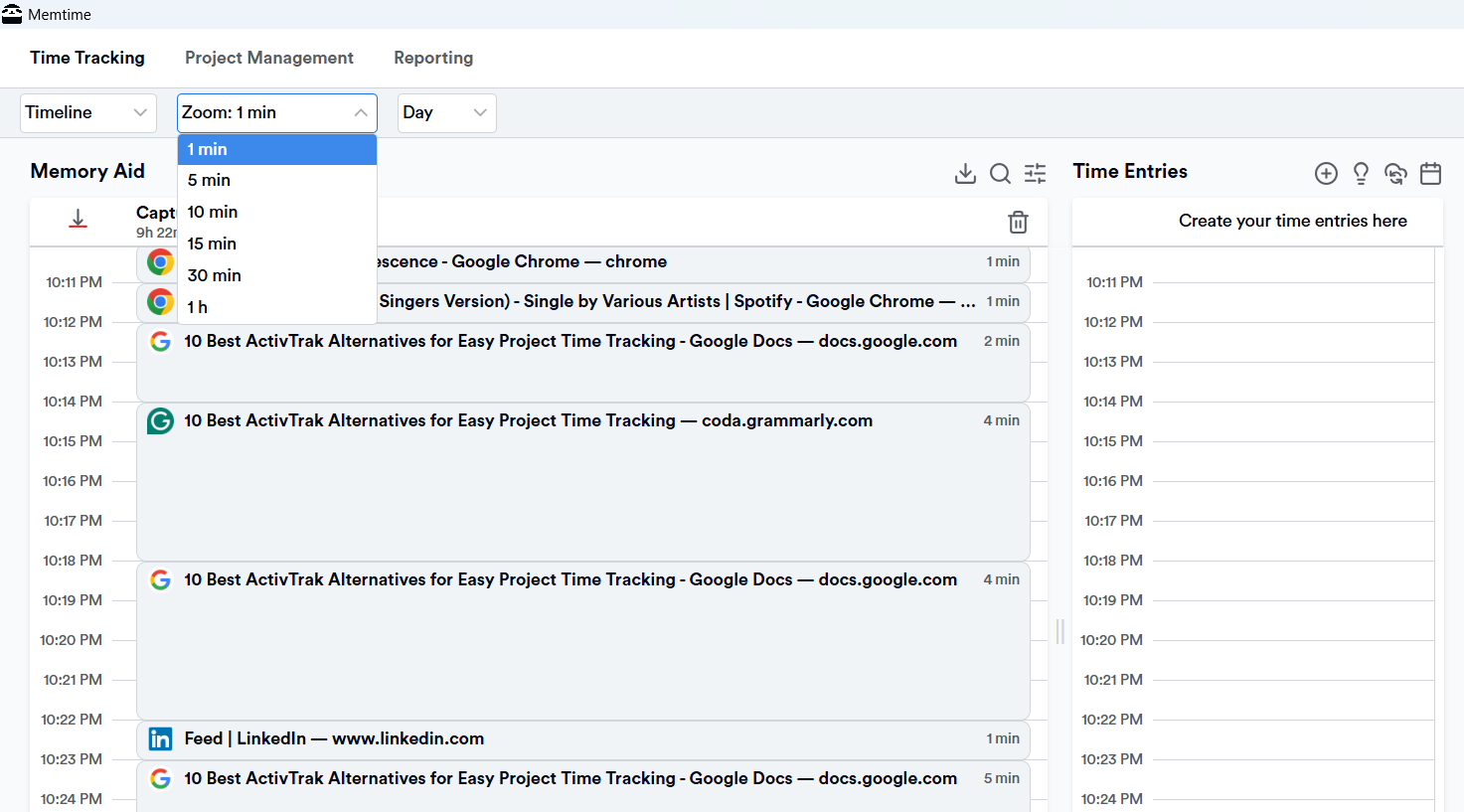 Memtime's automatic timeline - Memory Aid