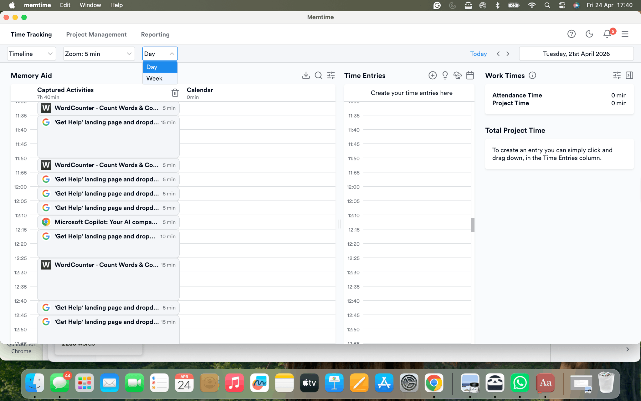 Memtime's interface