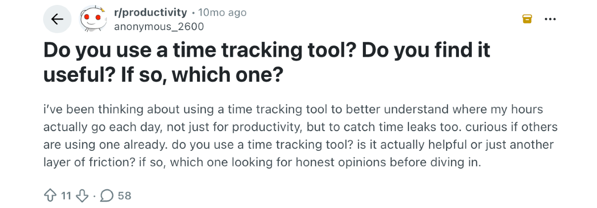 Reddit thread about time tracking