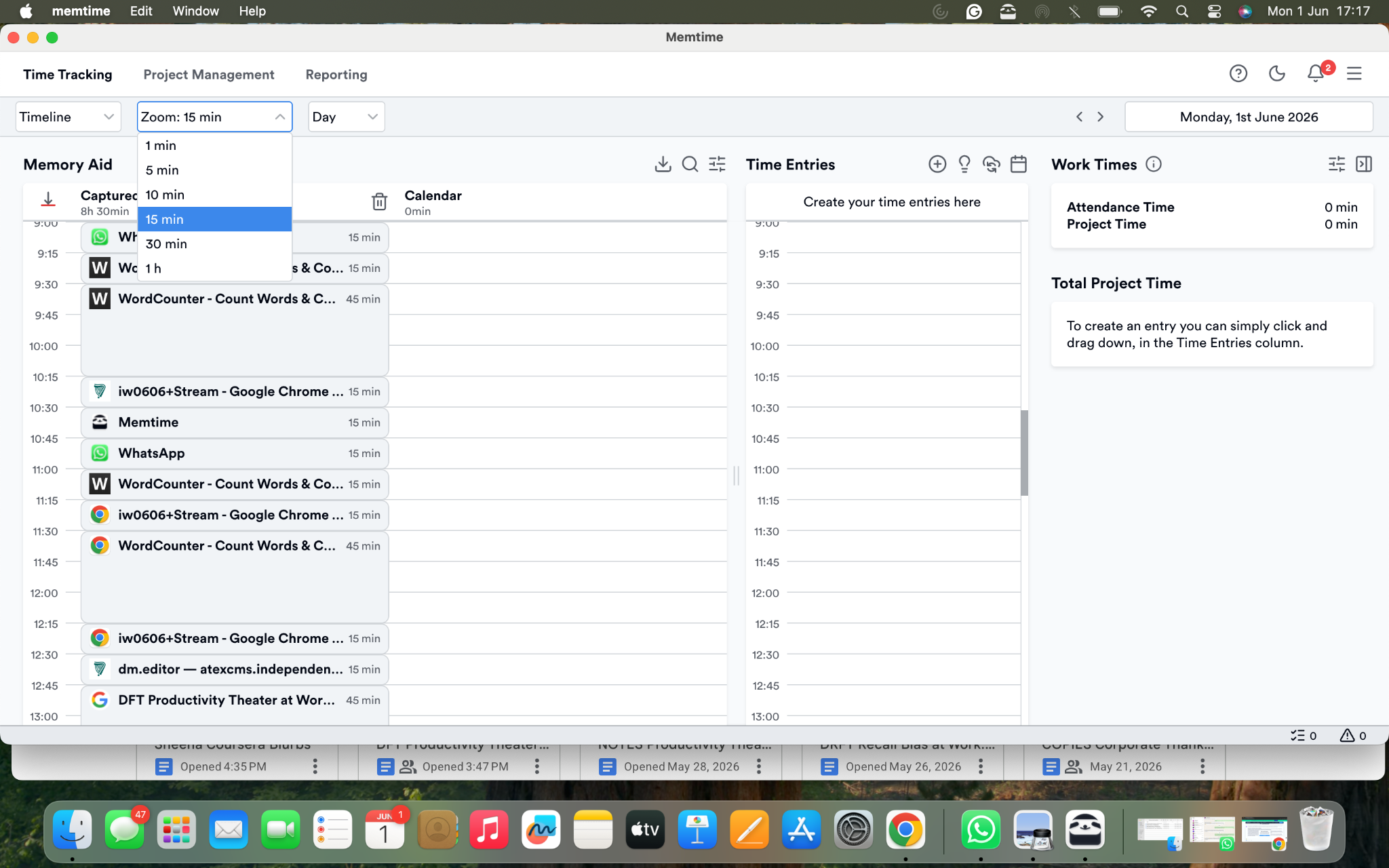 Memtime tracking work activity