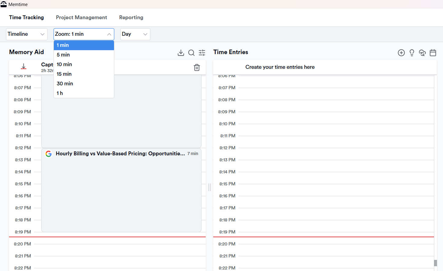 Memtime and its Memory Aid