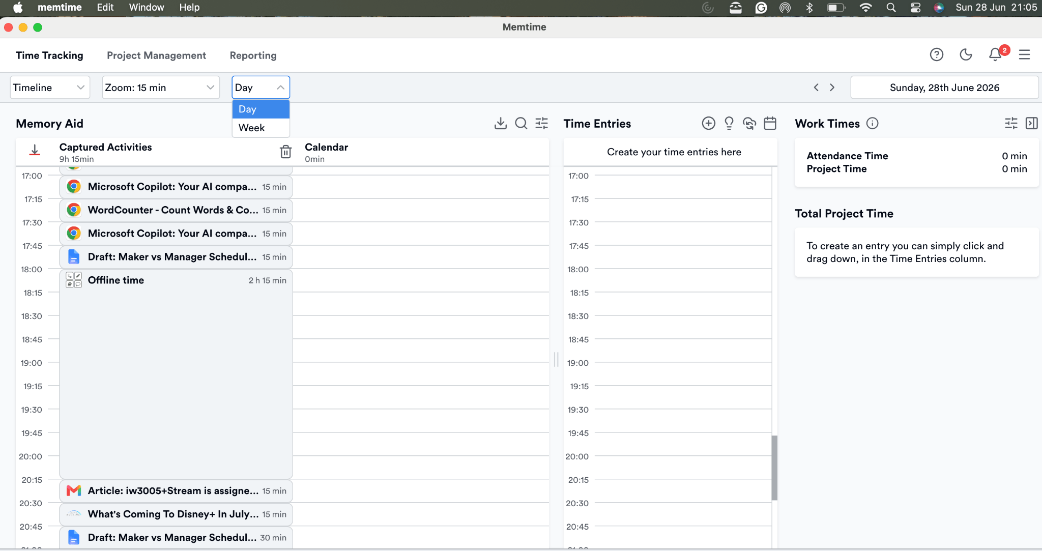 Memtime tracking work patterns