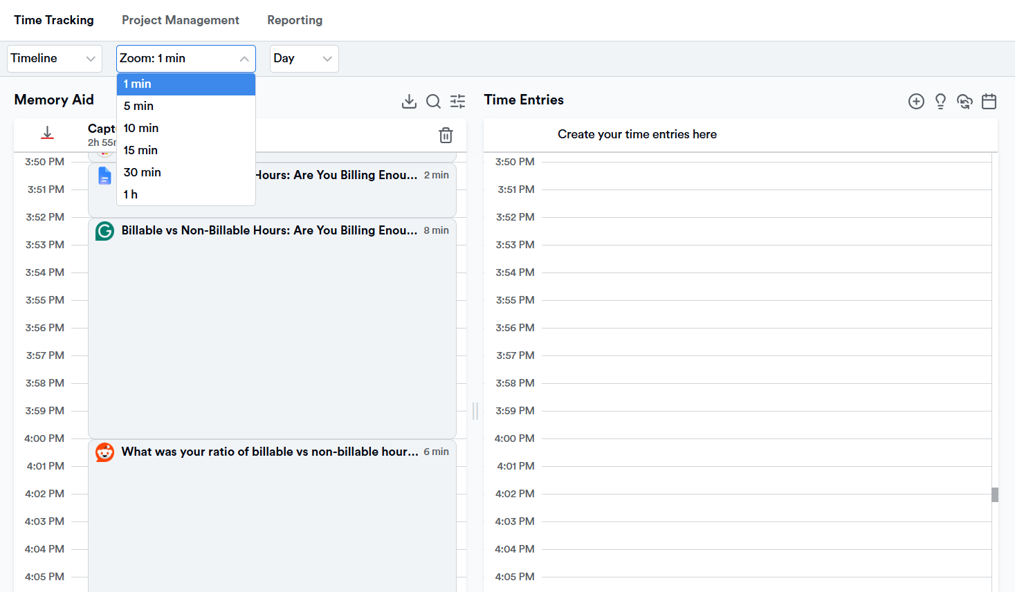 Memtime's automatic timeline - Memory Aid