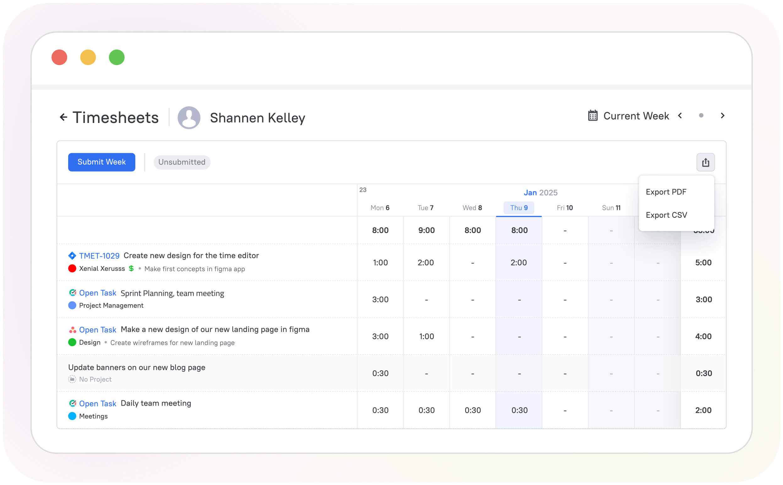 Timesheet export feature in TMetric