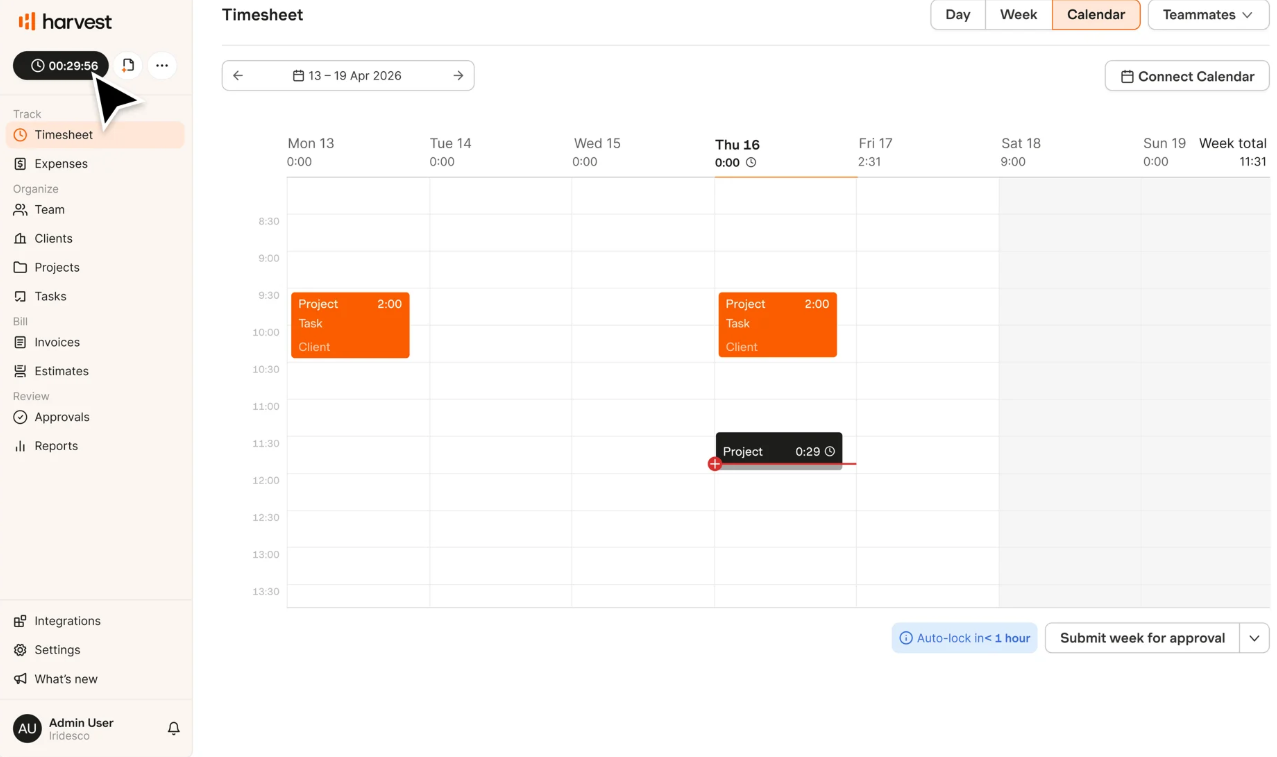 Tracking time in Harvest