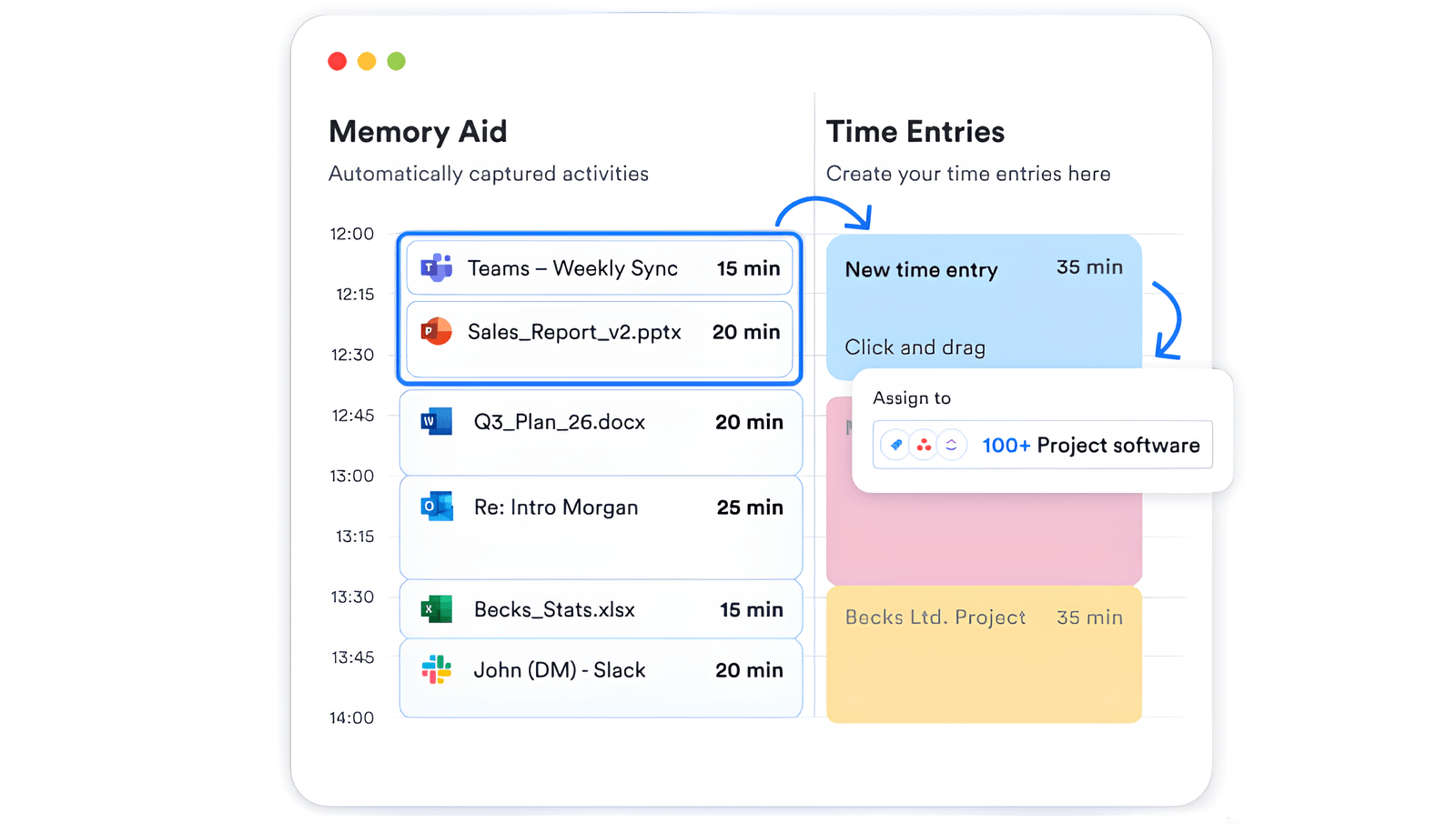 Creating time entry in Memtime