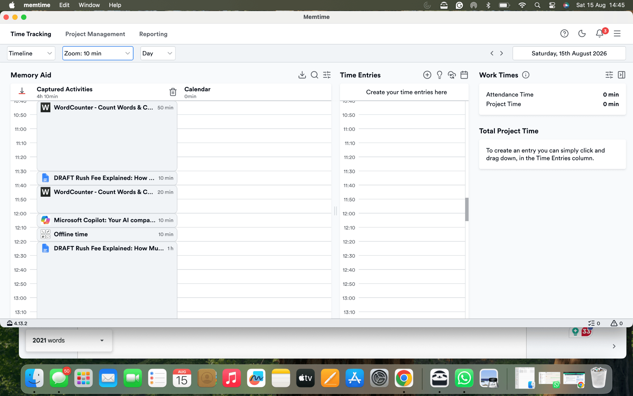 Memtime's app interface
