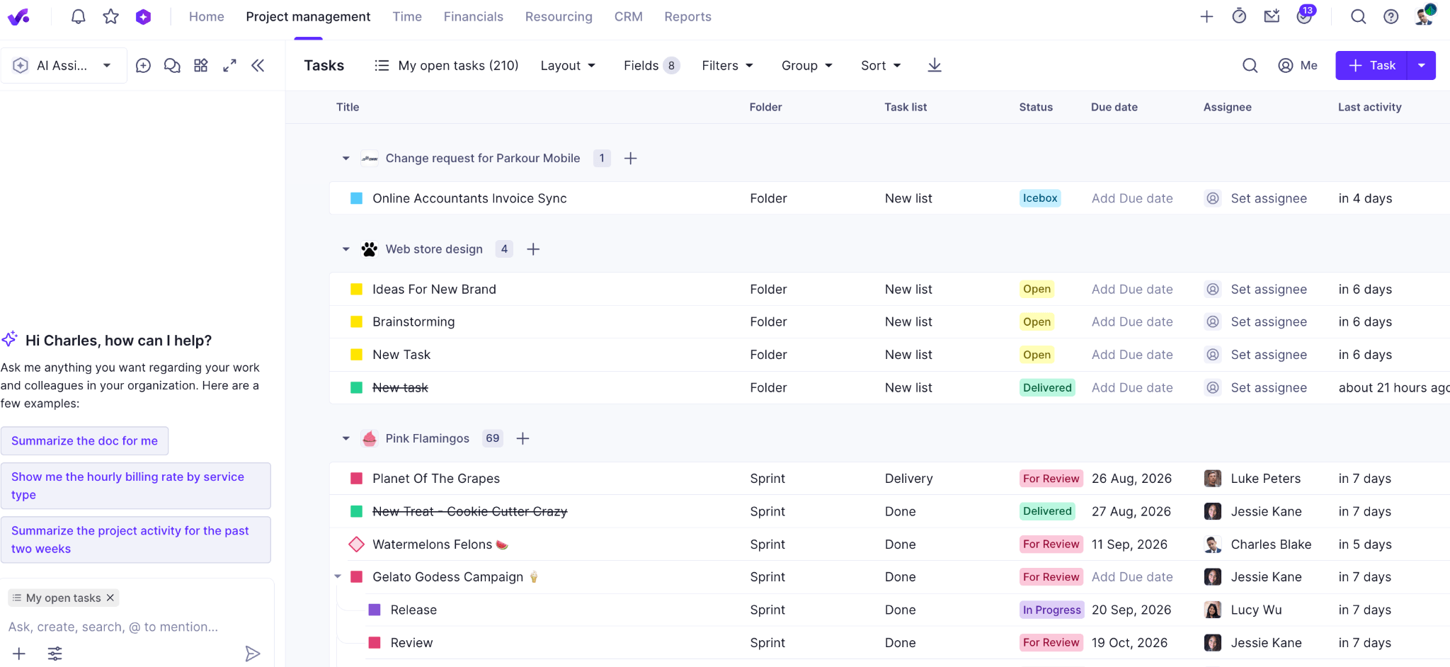 Productive.io interface