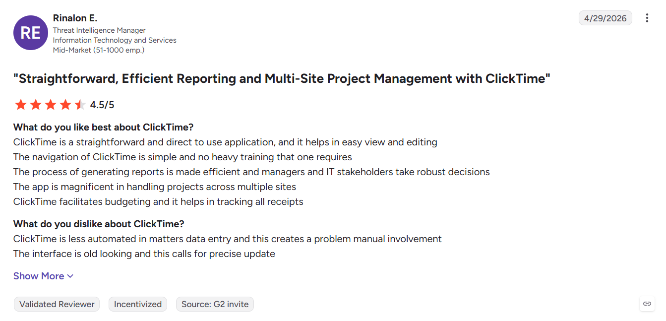 ClickTime review on G2.com
