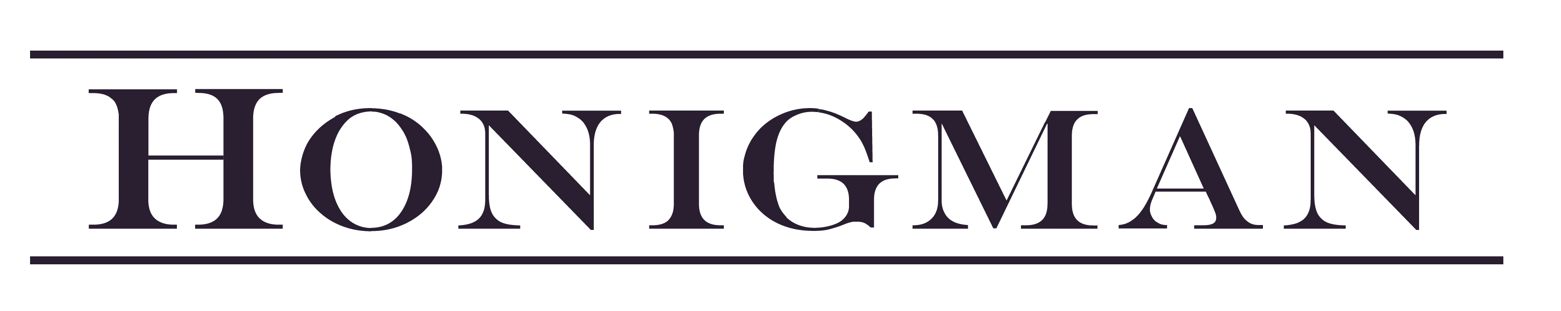 Honigman wordmark with horizontal lines above and below the text.