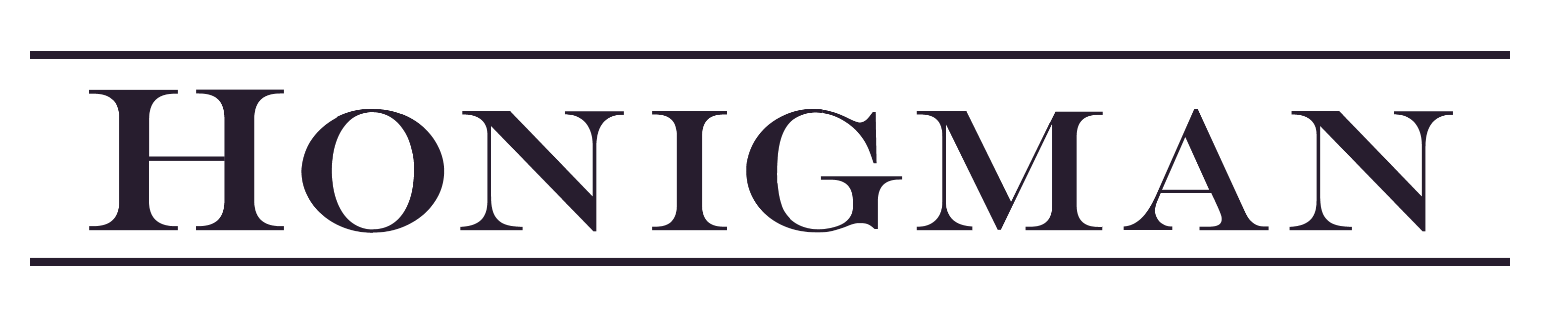 Honigman wordmark with horizontal lines above and below the text.