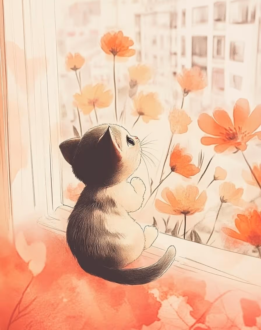 Ilustrave mladého kocourka Theo symbolizující hluboké propojení se zvířaty