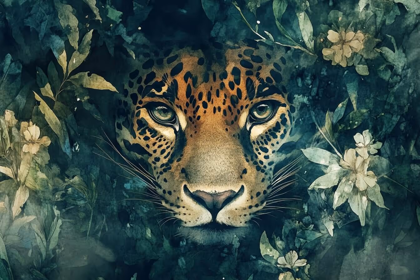 ustrace jaguára v květinové přírodě – mystický strážce snového světa a síly stínů