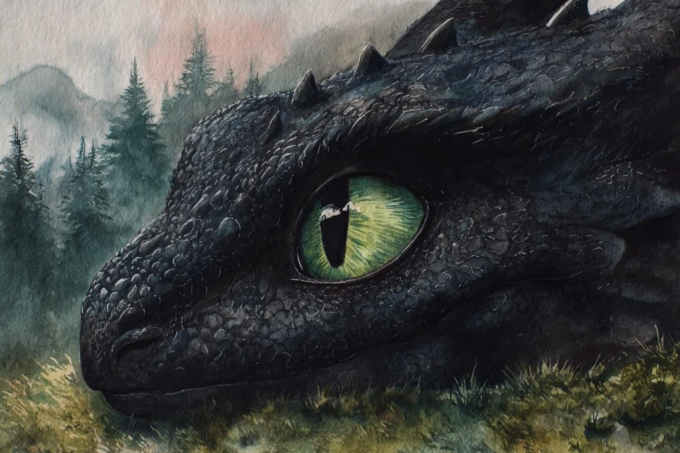 Ilustrace dračí hlavy jako symbol dračí energie