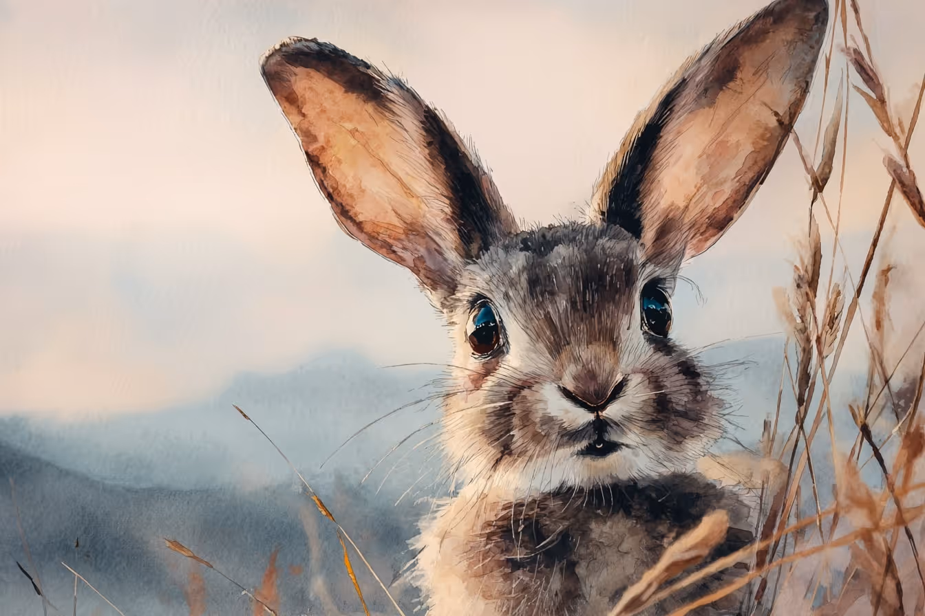 Ilustrace zajíce ve volné přírodě