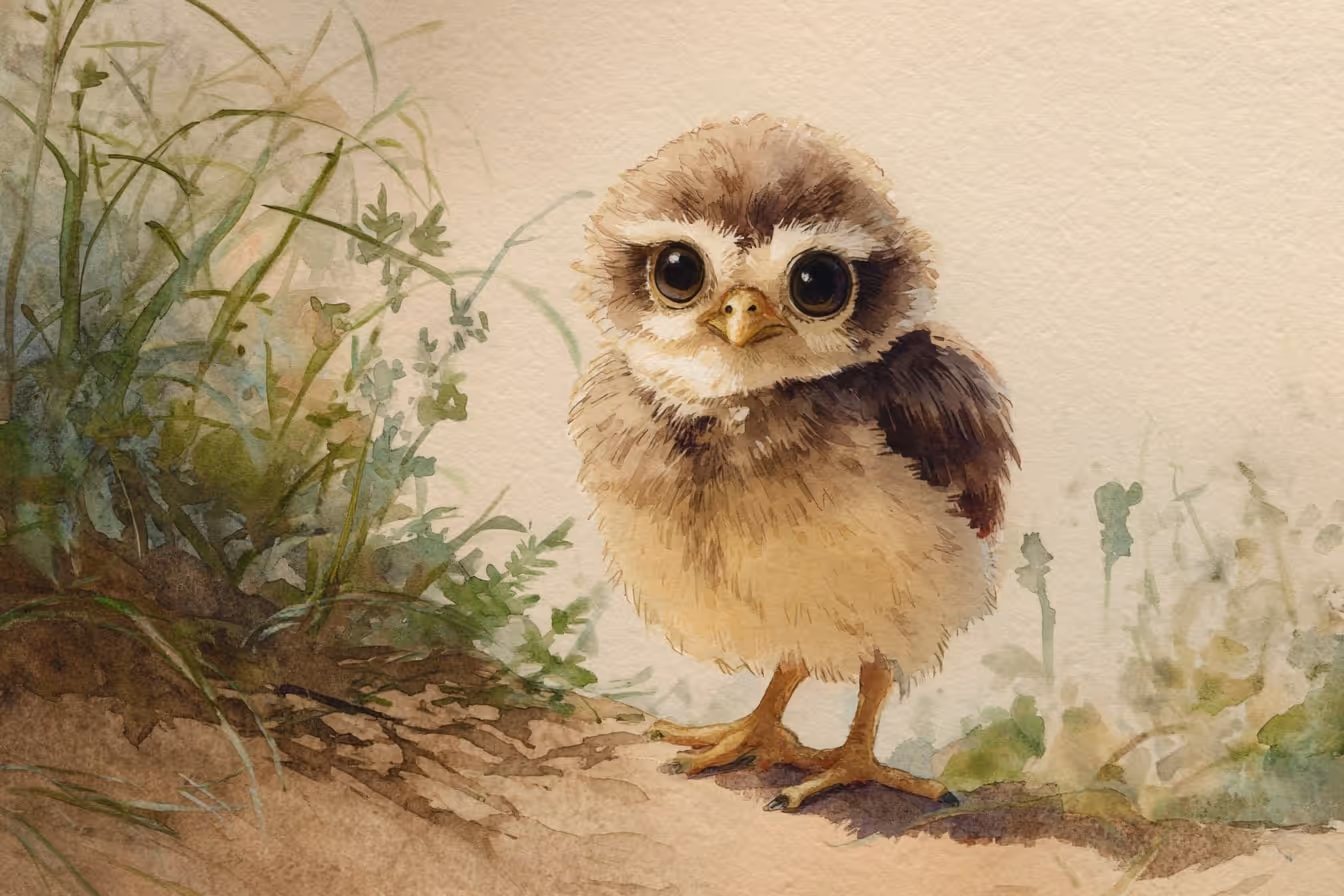 Ilustrace malého ptáčete ve volné přírodě