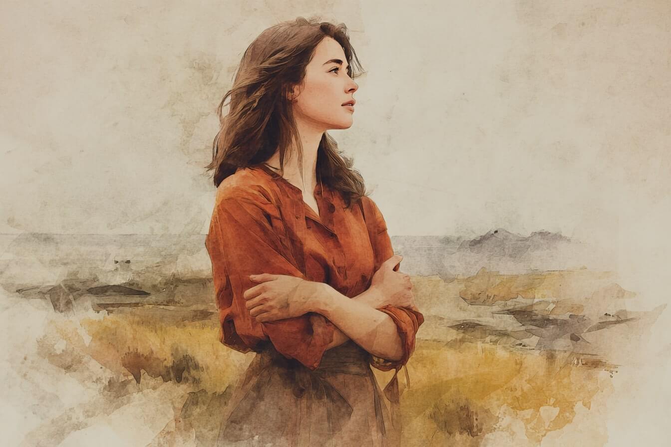 Ilustrace ženy jemně objímající své tělo jako symbol propojení se svým vlastním tělem