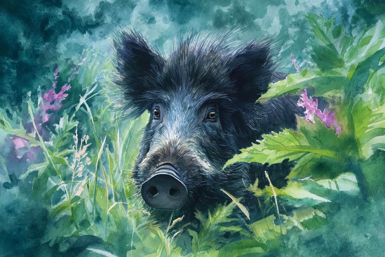 Ilustrace divokého prasete jako duchovního průvodce