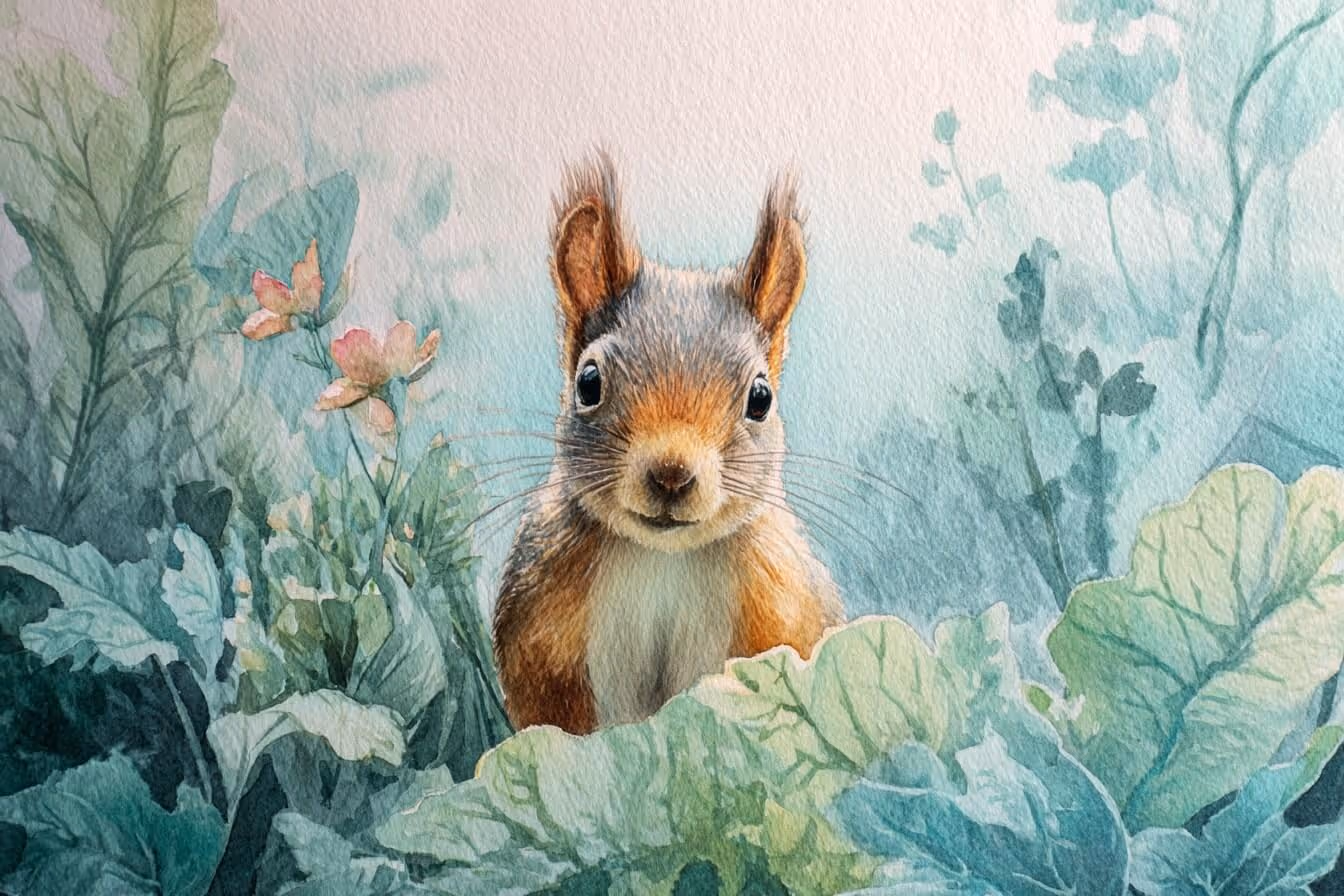 Ilustrace veverky jako duchovního průvodce