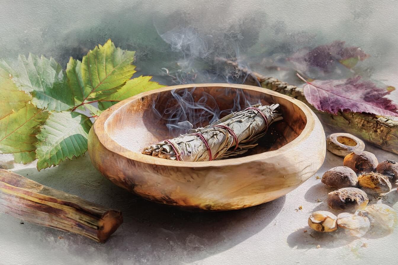 Ilustrace vykuřovadla z bílé šalvěje