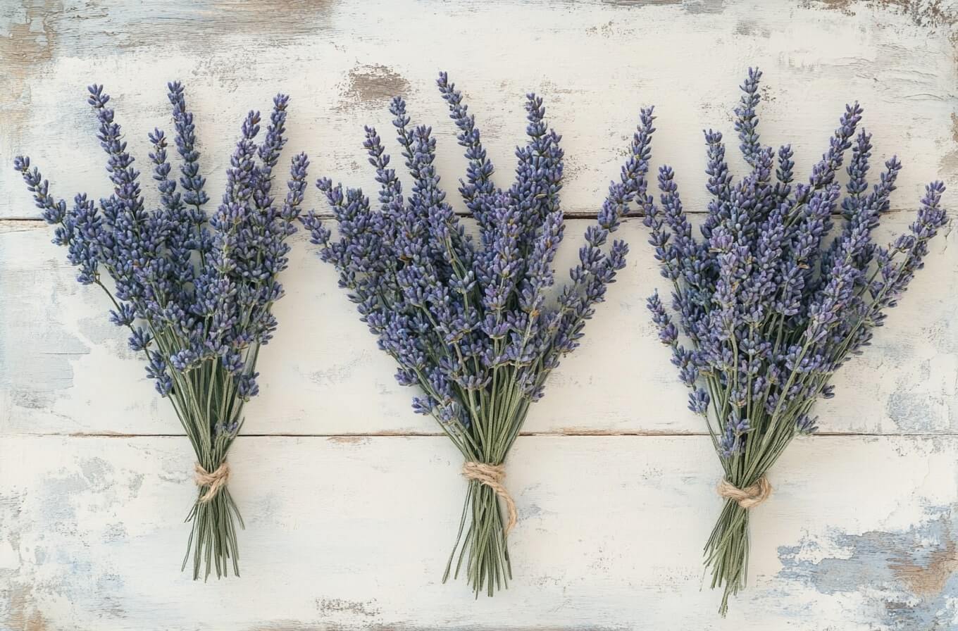 Svazky čerstvé levandule svázané provázkem, ideální pro aromaterapii, péči o zdraví a dekorace – krásný přírodní prvek pro každodenní použití.