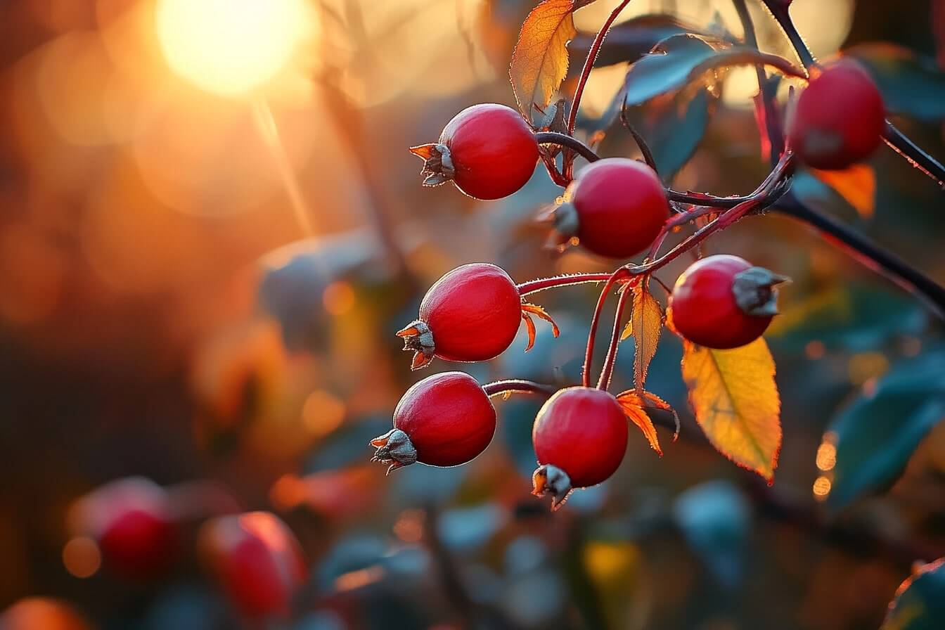 Zralý šípek na keři v podzimní přírodě – bohatý zdroj vitamínu C a přírodní léčivý prostředek