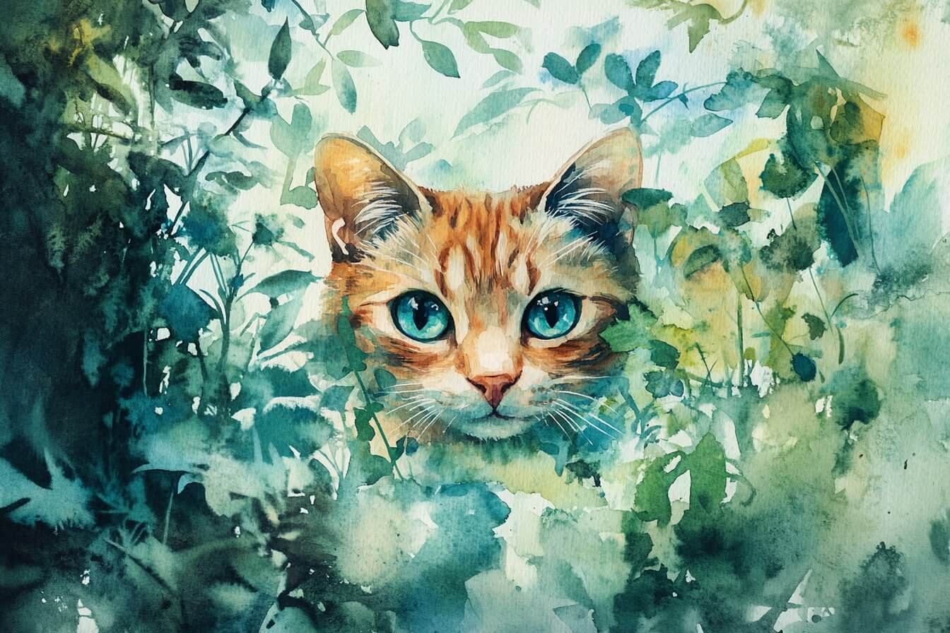 Kočka – ilustrace pro článek o komunikaci se zvířaty a jejich duši po smrti, uklidňující pocit klidu a bezpečí.