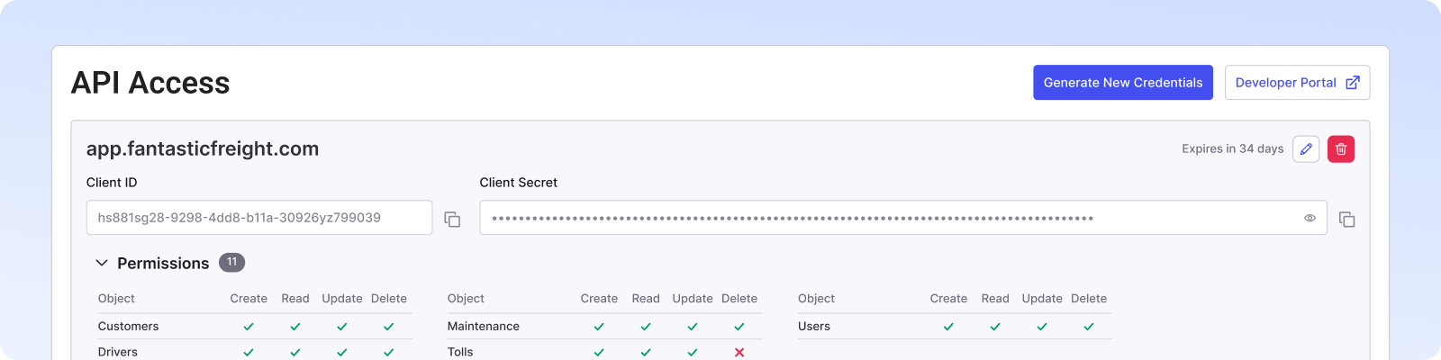 API Access in Alvys Modal