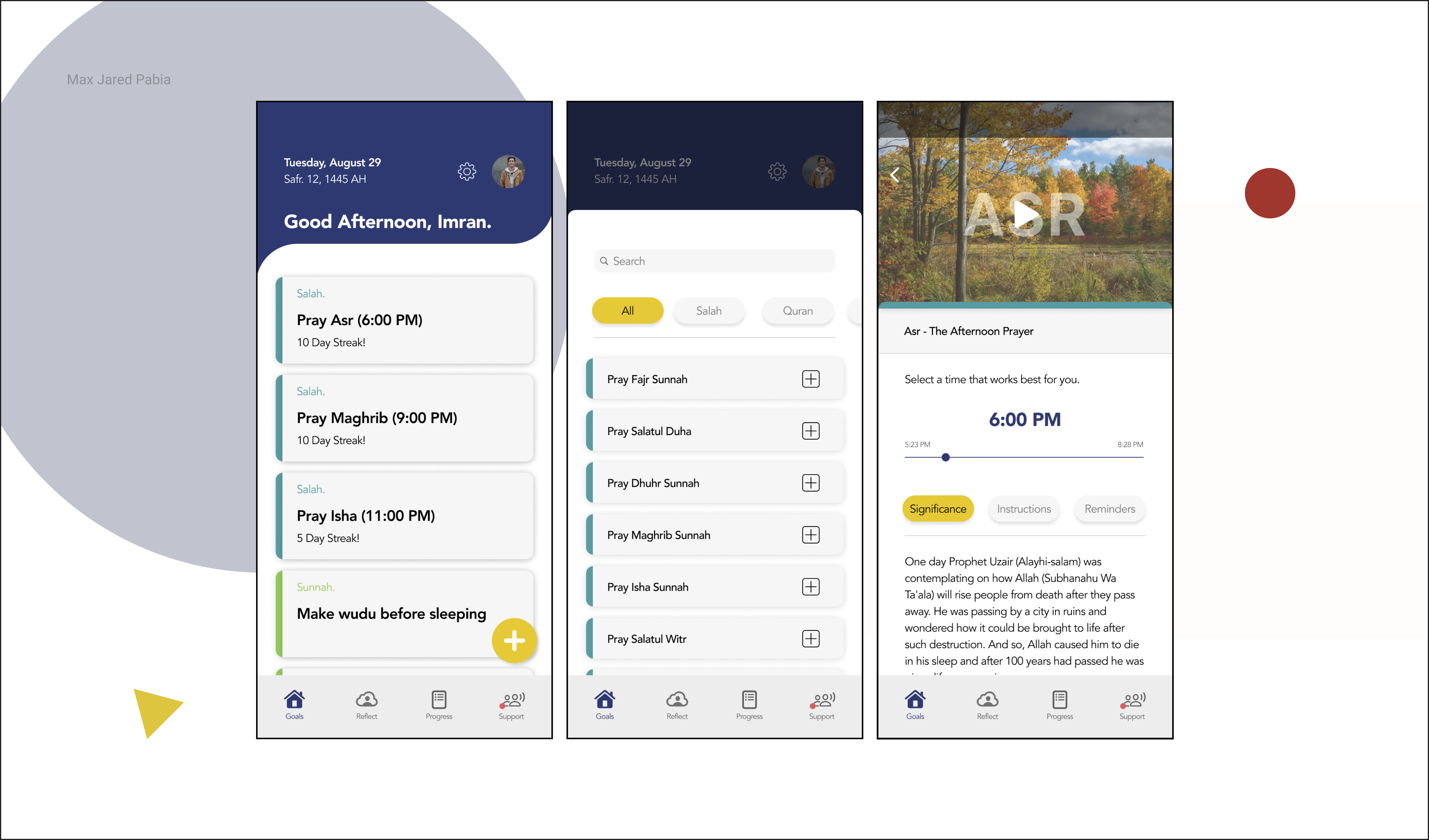Screenshots showing the user flow for adding tasks