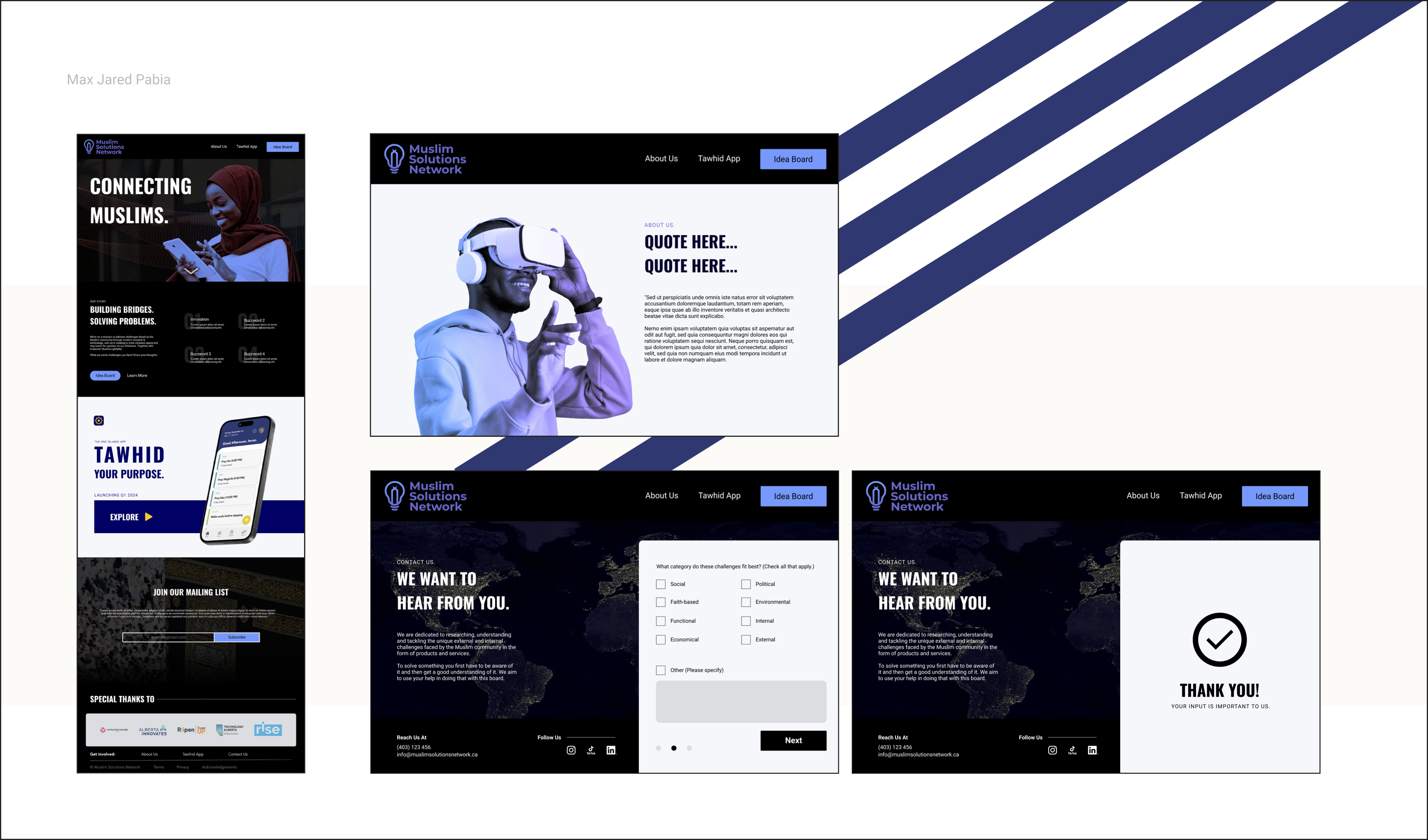 Screenshots of the new website