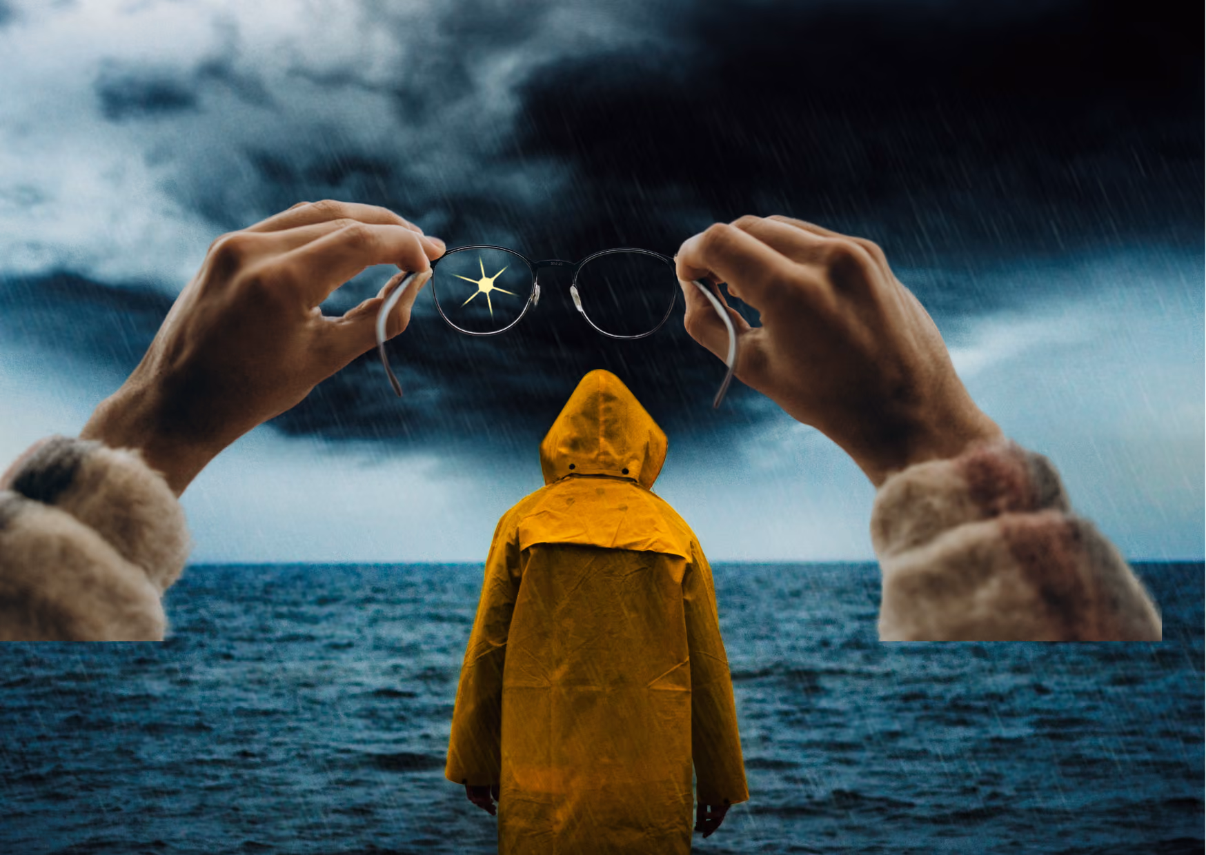 Dirigeant face à l'orage, symbole de la pression et de la charge mentale