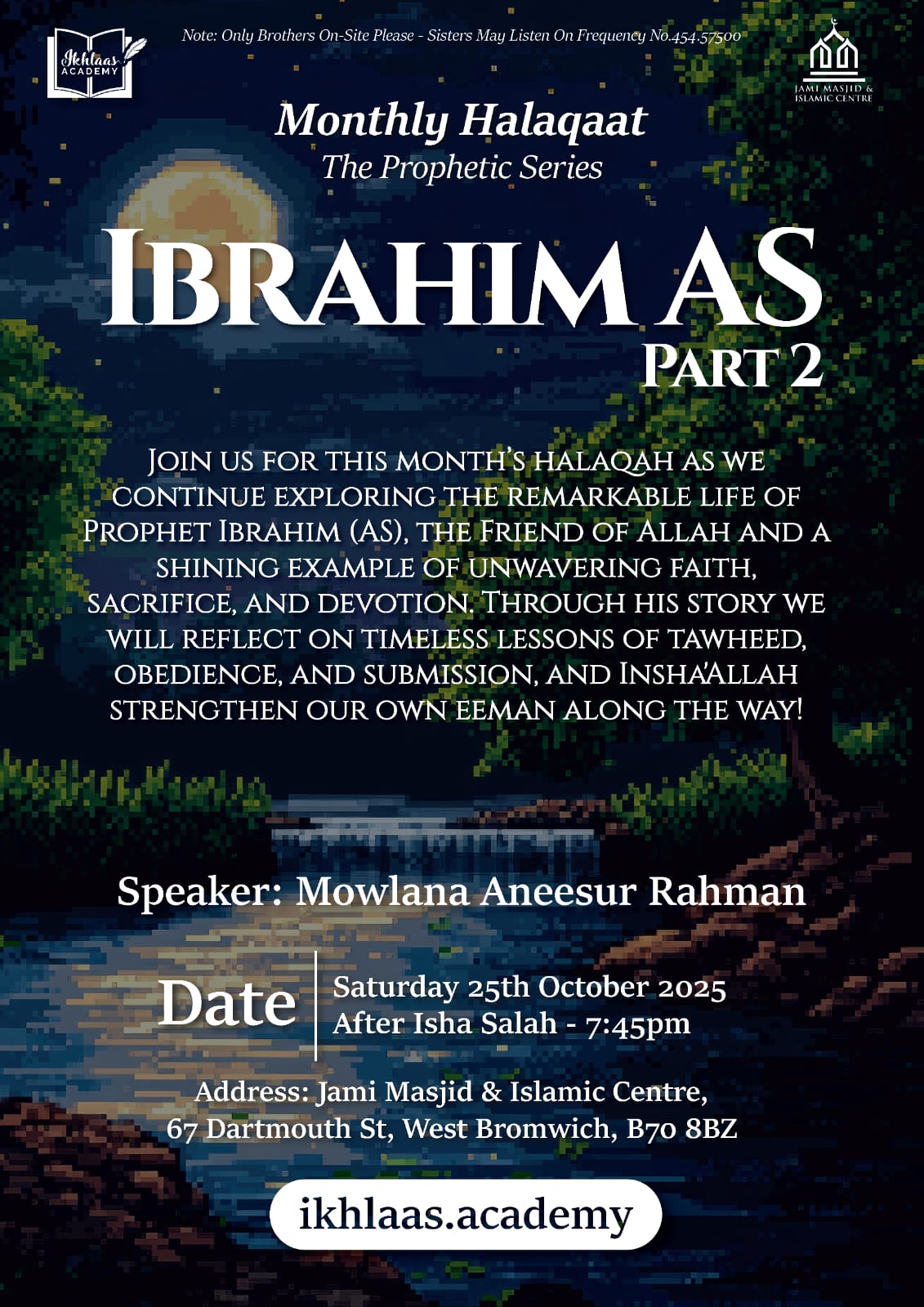 poster for islamic history event about Ibrahim AS at a mosque in west bromwich