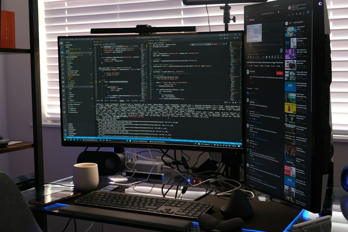 a computer monitor sitting on top of a desk