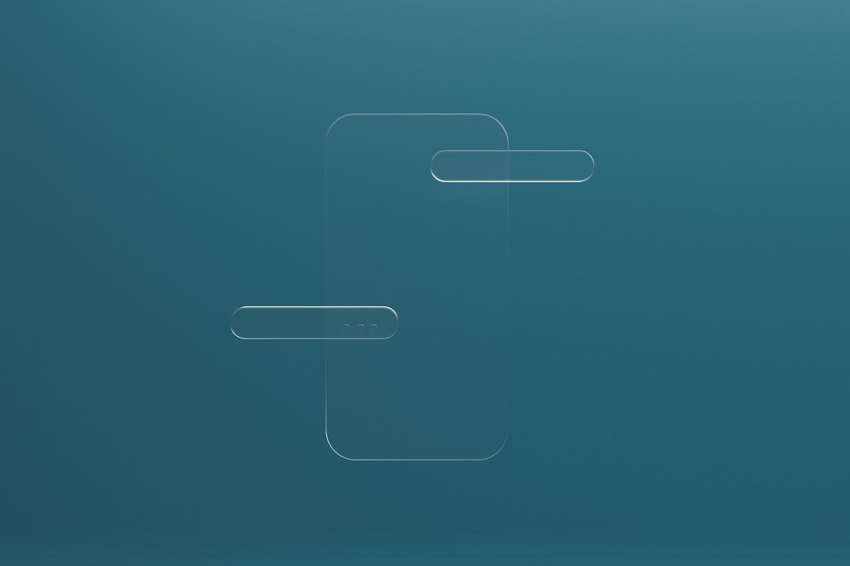 Abstract glass shapes on a gradient blue background.