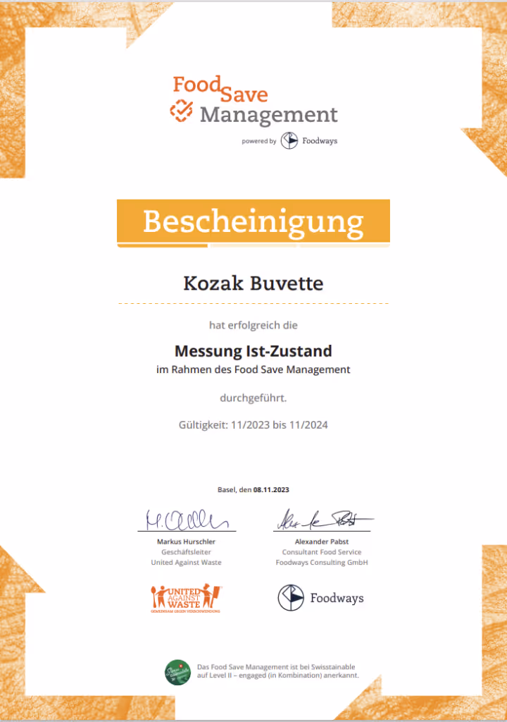 Kozak Buvette successfully conducted the current state assessment as part of the Food Save Management program