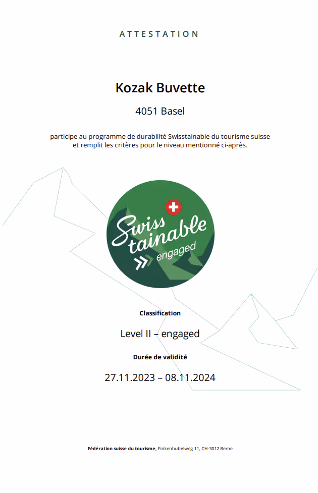 Kozak Buvette receives the Swisstainable Engaged 2024 label
