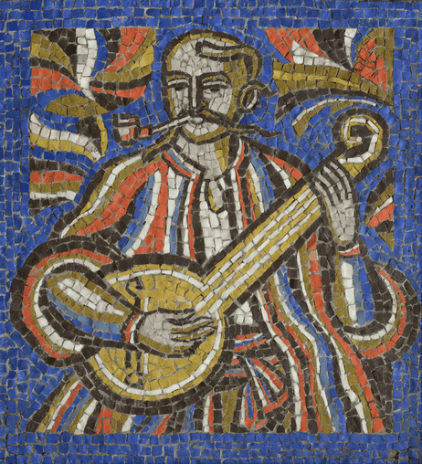 “Cossack Mamay,” 1960s, easel mosaic, 55.5 × 51 cm by Roman Kyrychenko / Stepan Kyrychenko