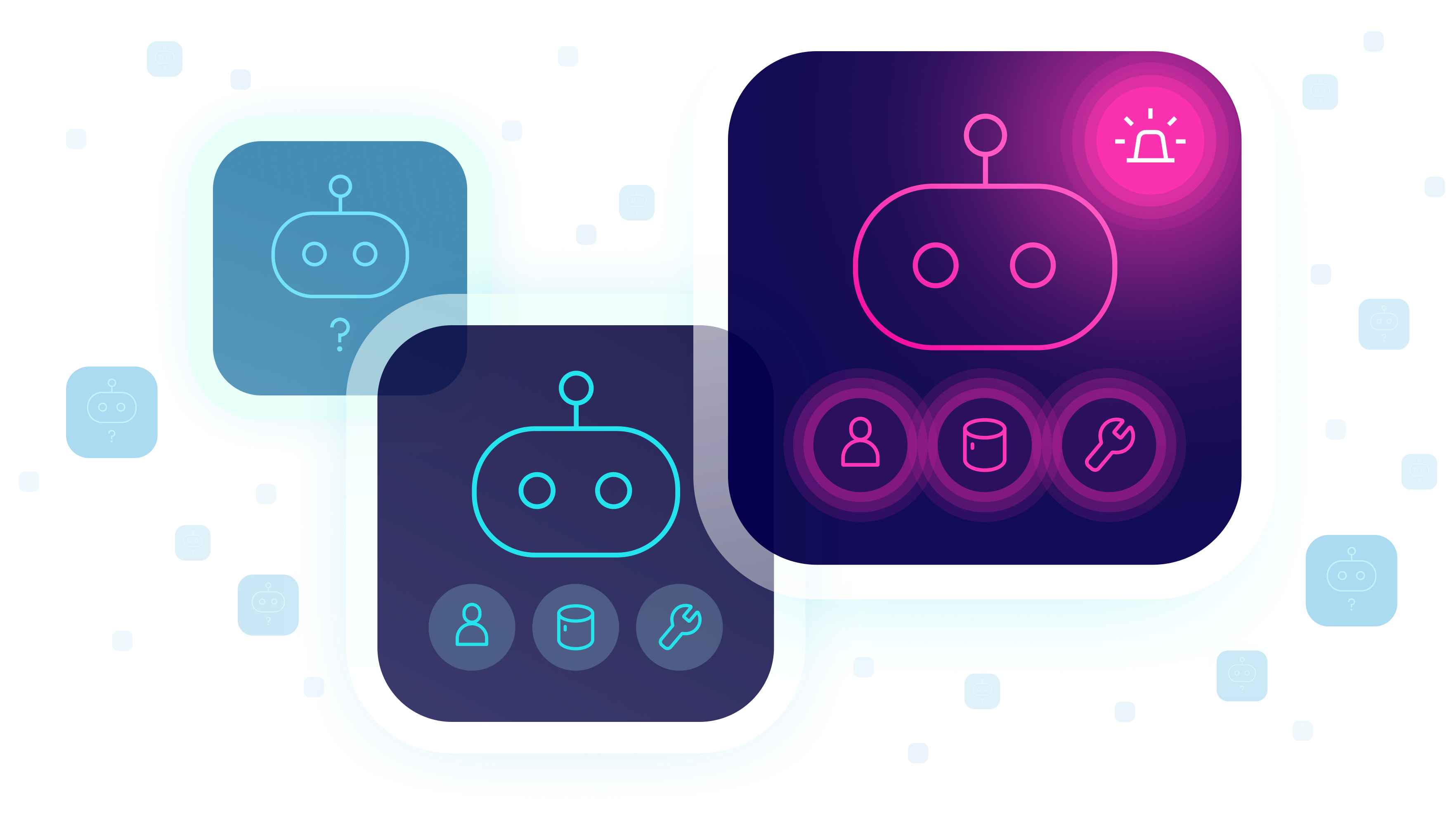 Thematic image of proliferating agents, each with its own risk factors, users, data, tools and actions
