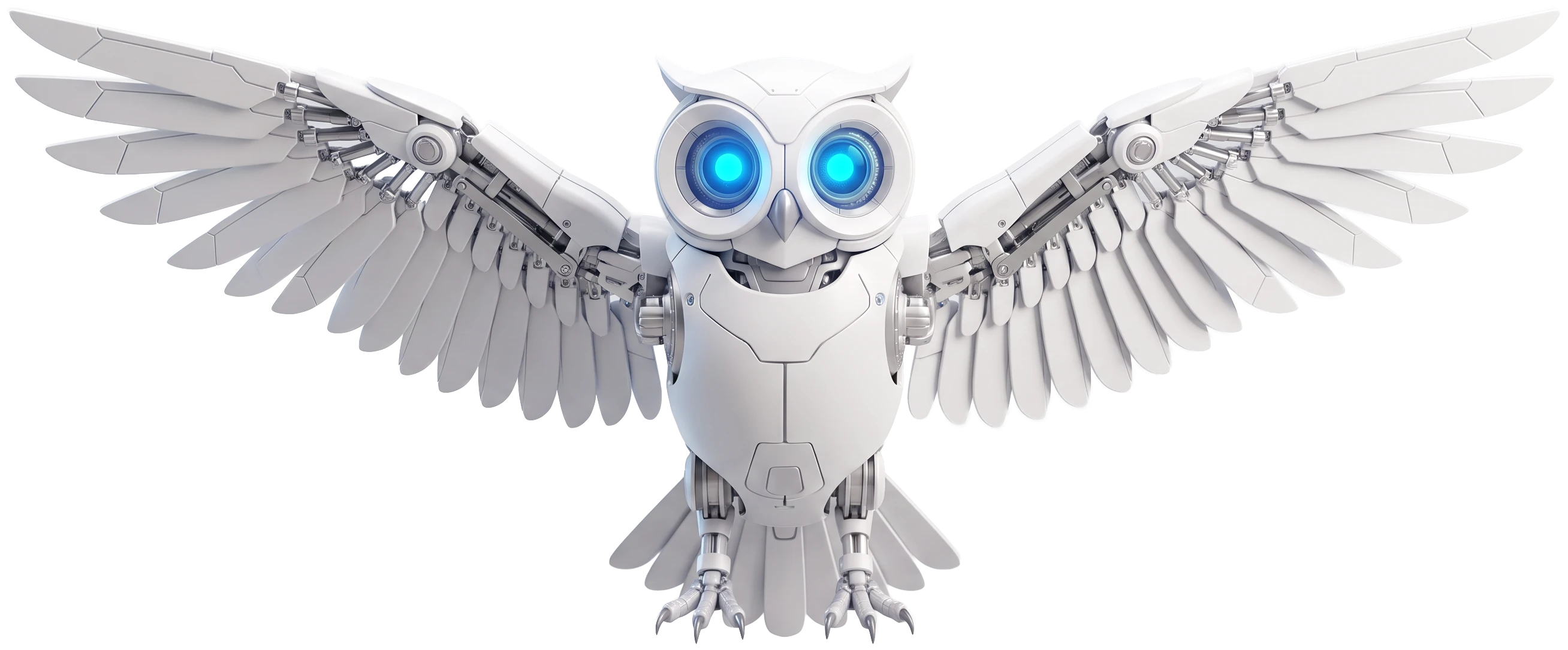 Robotic owl with wings spread