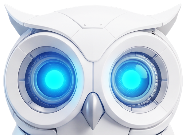 Owl head with blue eyes