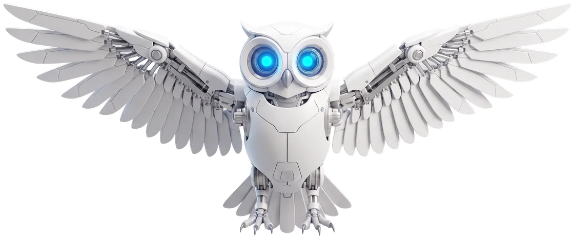 Robotic owl with wings spread