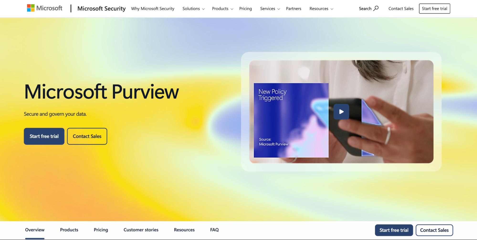 Microsoft Purview webpage with text “Secure and govern your data”