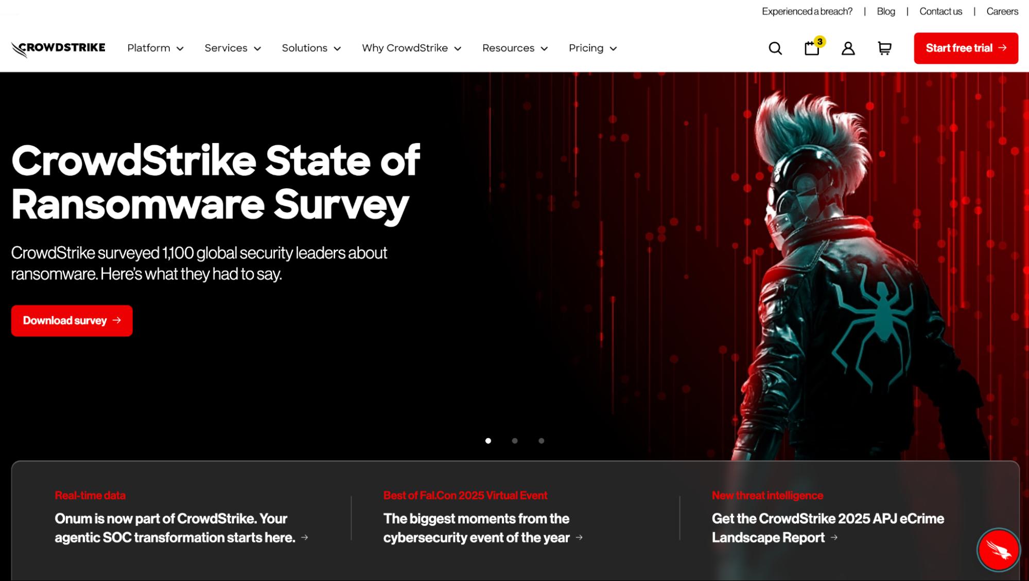CrowdStrike homepage promoting “State of Ransomware Survey”