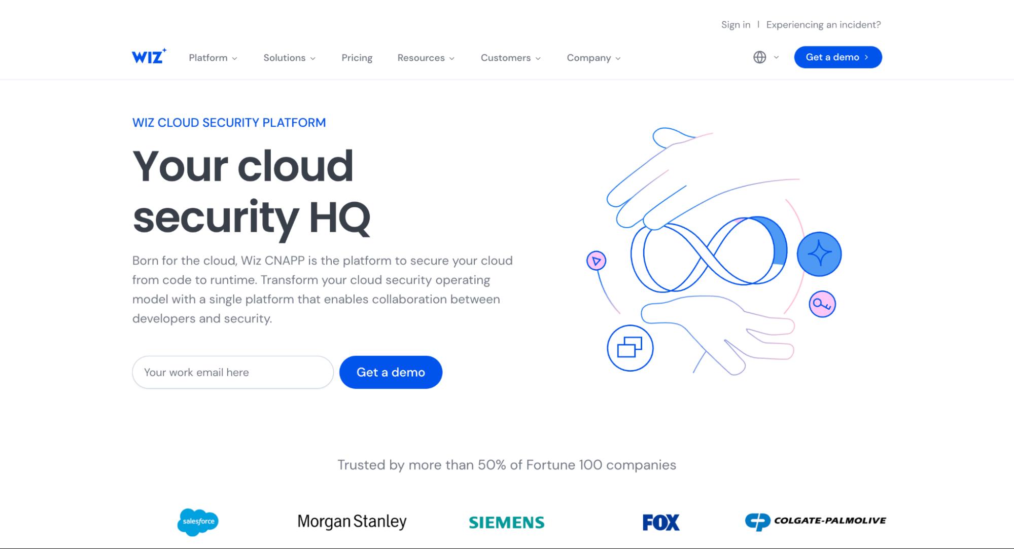Wiz website homepage with headline “Your cloud security HQ”