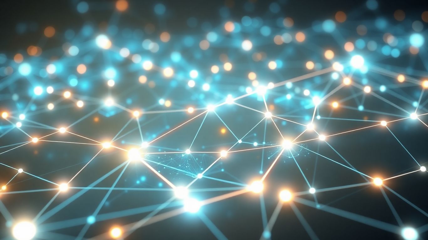 Interconnected digital nodes forming a glowing network.